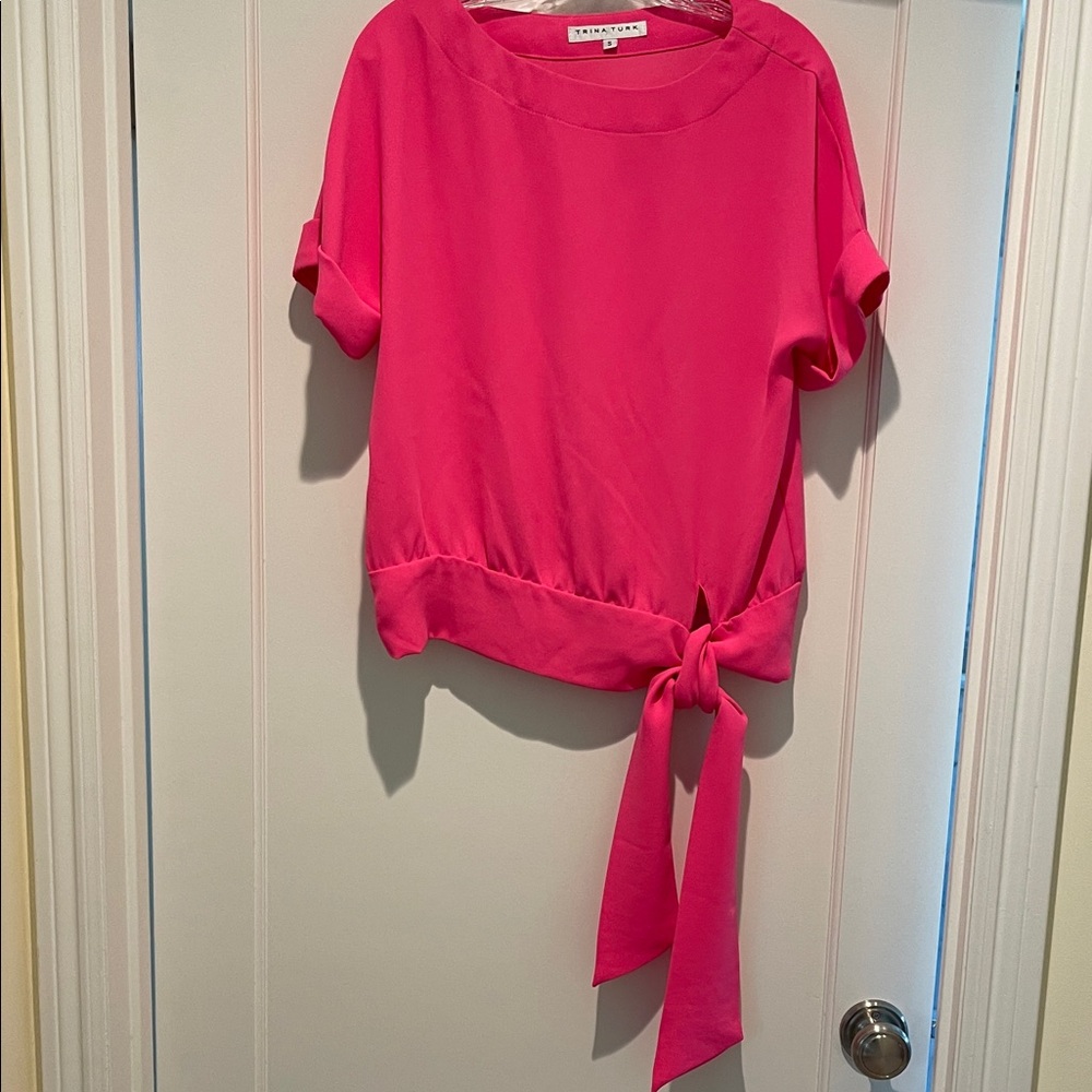 Amanda Uprichard Hot Pink Short Sleeve Tie-Hem Blouse